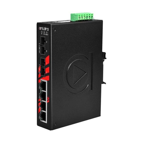 Antaira 6-Port Industrial PoE+ Unmanaged Ethernet Switch, w/4-10/100Tx *2-100Fx Single-mode 30Km LNP-0602-S3-T - main